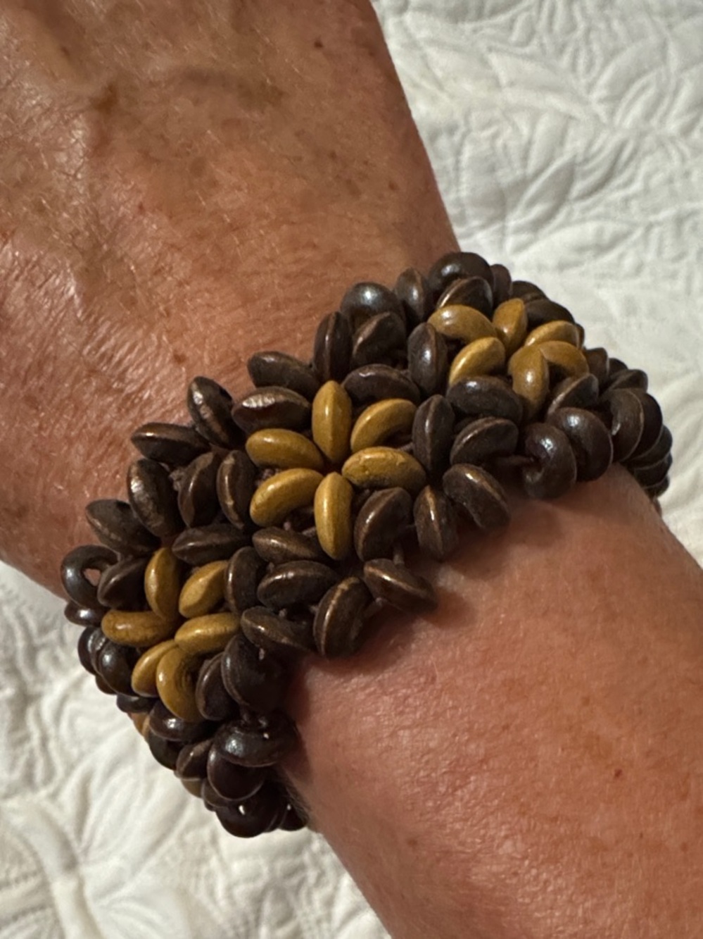 Hawaain wooden Handmade Bead Flower Bracelet - Brown & Tan - Picture 2 of 2